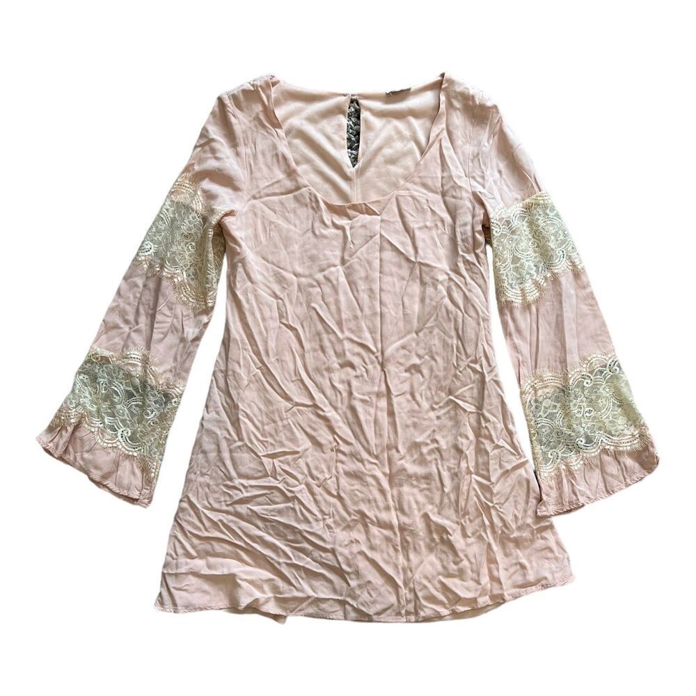 Tobi La Belle Pink Lace Flare Sleeve Mini Dress S